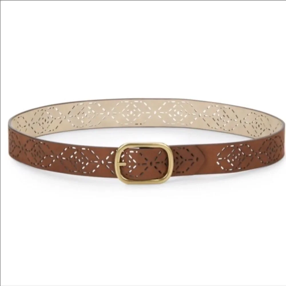Brown Leather Cut Out Gold Buckle Waist Belt Steve Madden NWT